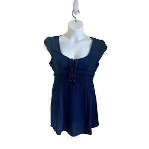 Lulu's Blue Babydoll Midi Dress with Flutter Cap Sleeves
